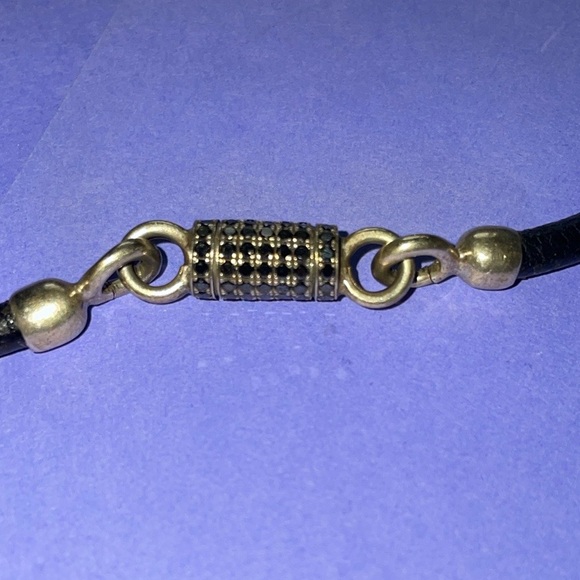 Versani Vintage Round Leather & Silver Bracelet w/ Black Swarovski Crystals - Picture 4 of 5